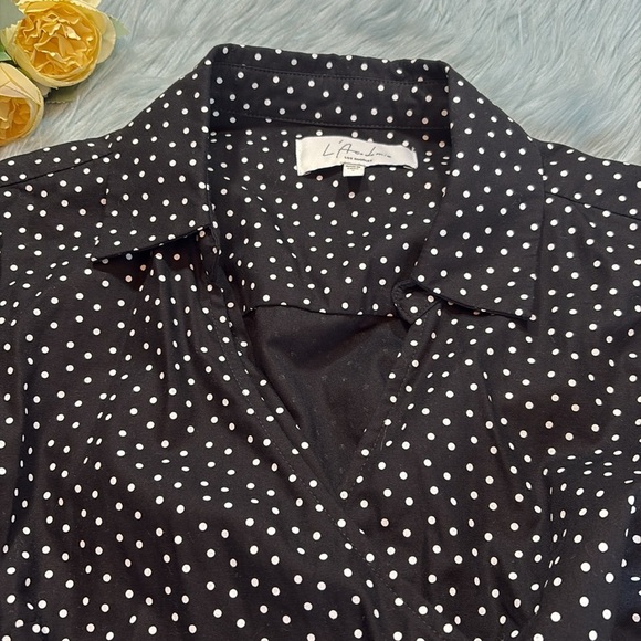 L’Academie The Elaine Black White Polka Dot Long Sleeve Wrap Top sz S - Picture 2 of 9